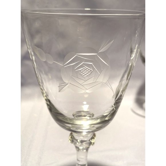 Set of 7 Crystal Rose Etched Iced Tea Glasses Cut Glass Stem Bubbles Vintage - Picture 2 of 10